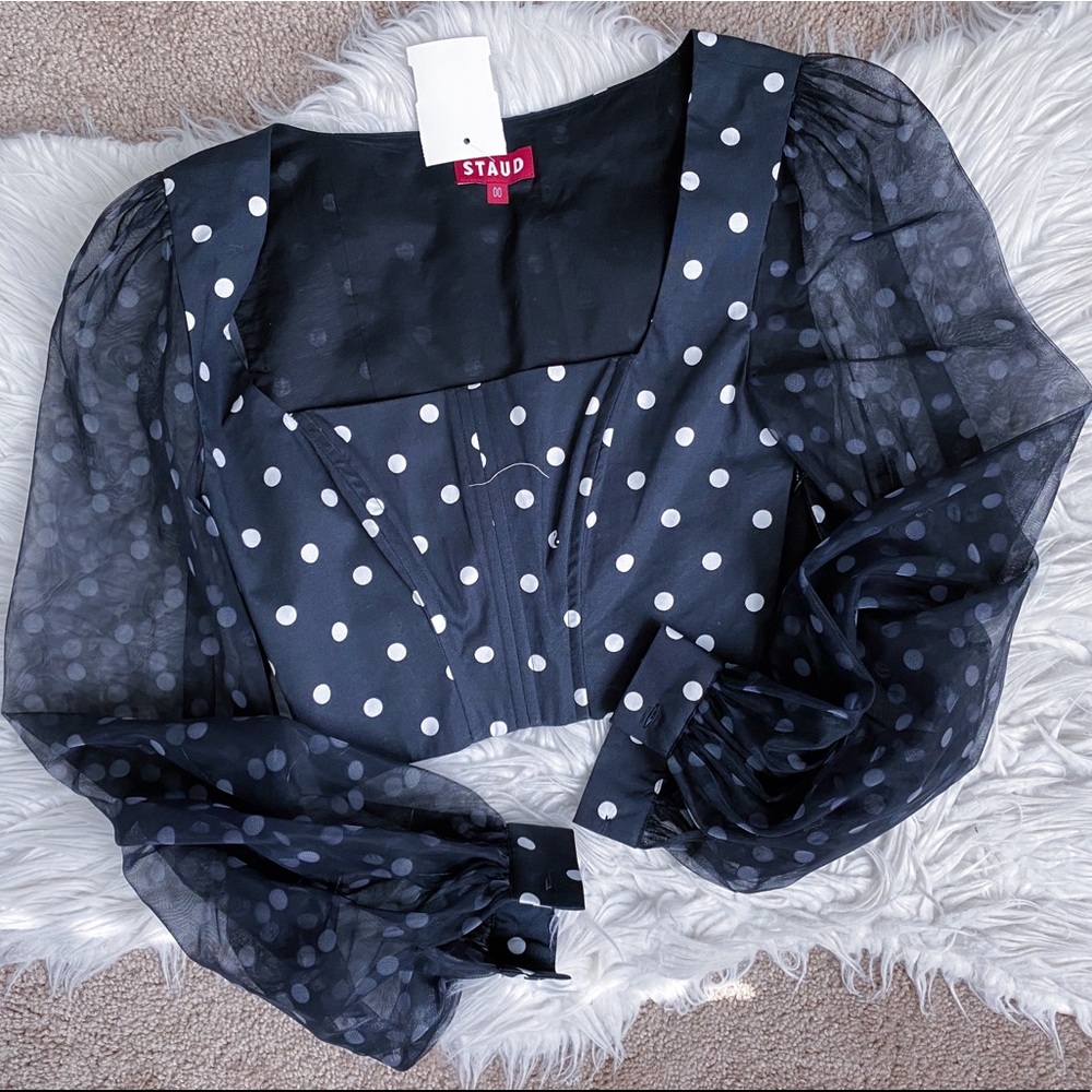 STAUD Black Polka Dot Long Sleeve Top Sz:00